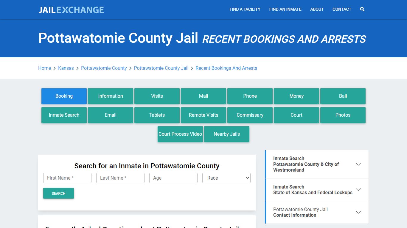 Pottawatomie County Jail KS Recent Arrests and Bookings