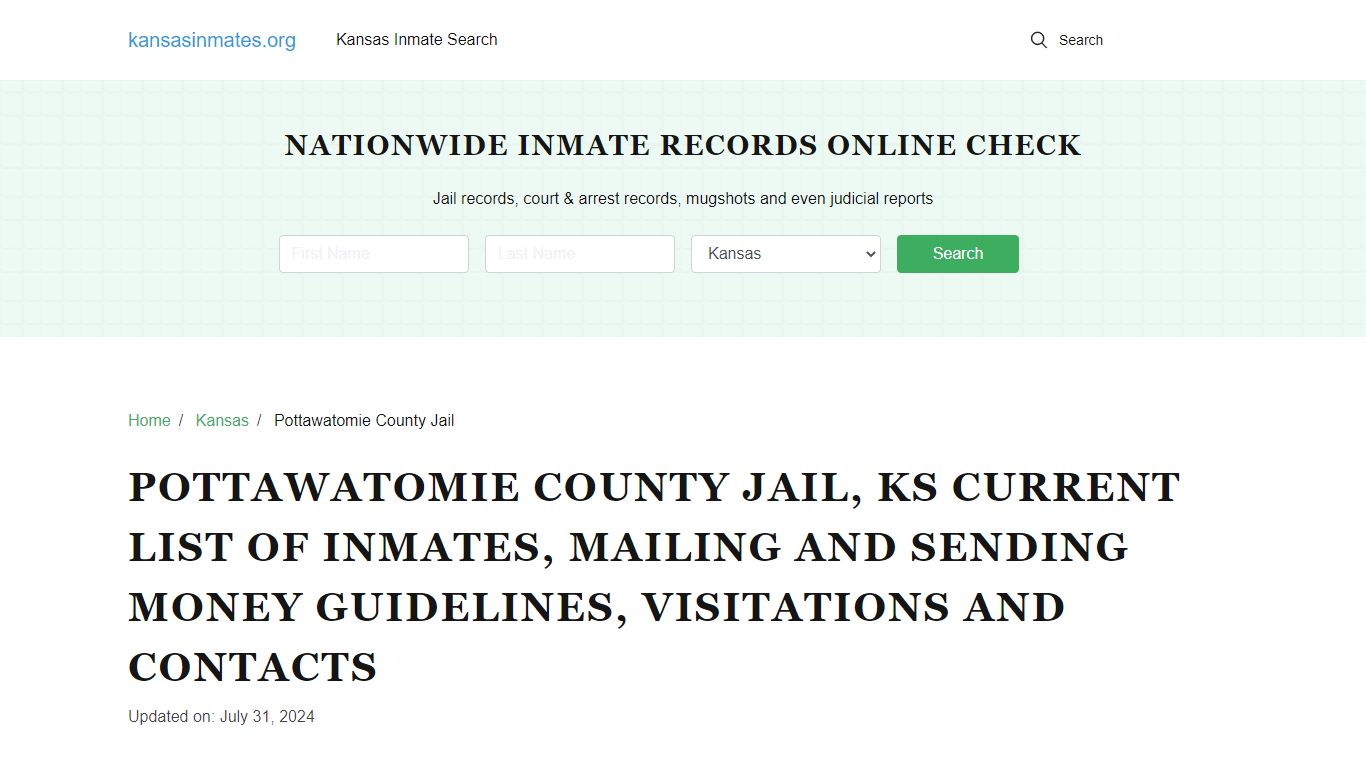 Pottawatomie County Jail, KS: Offender Locator, Visitation & Contact Info